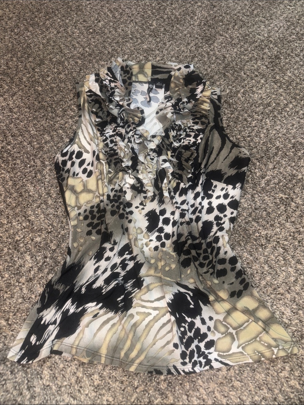 Milano Ruffled Animal-Print Blouse in Black, White & Olive